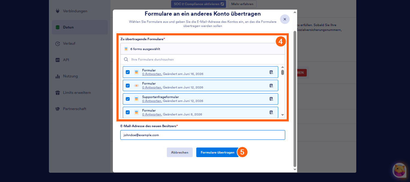 So übertragen Sie Ihre Formulare und Daten auf ein anderes Konto Image-3