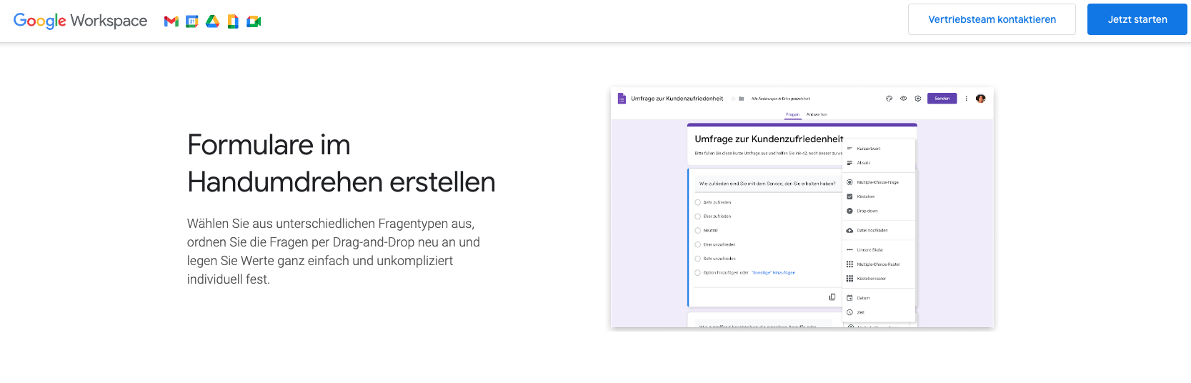 google forms landing page