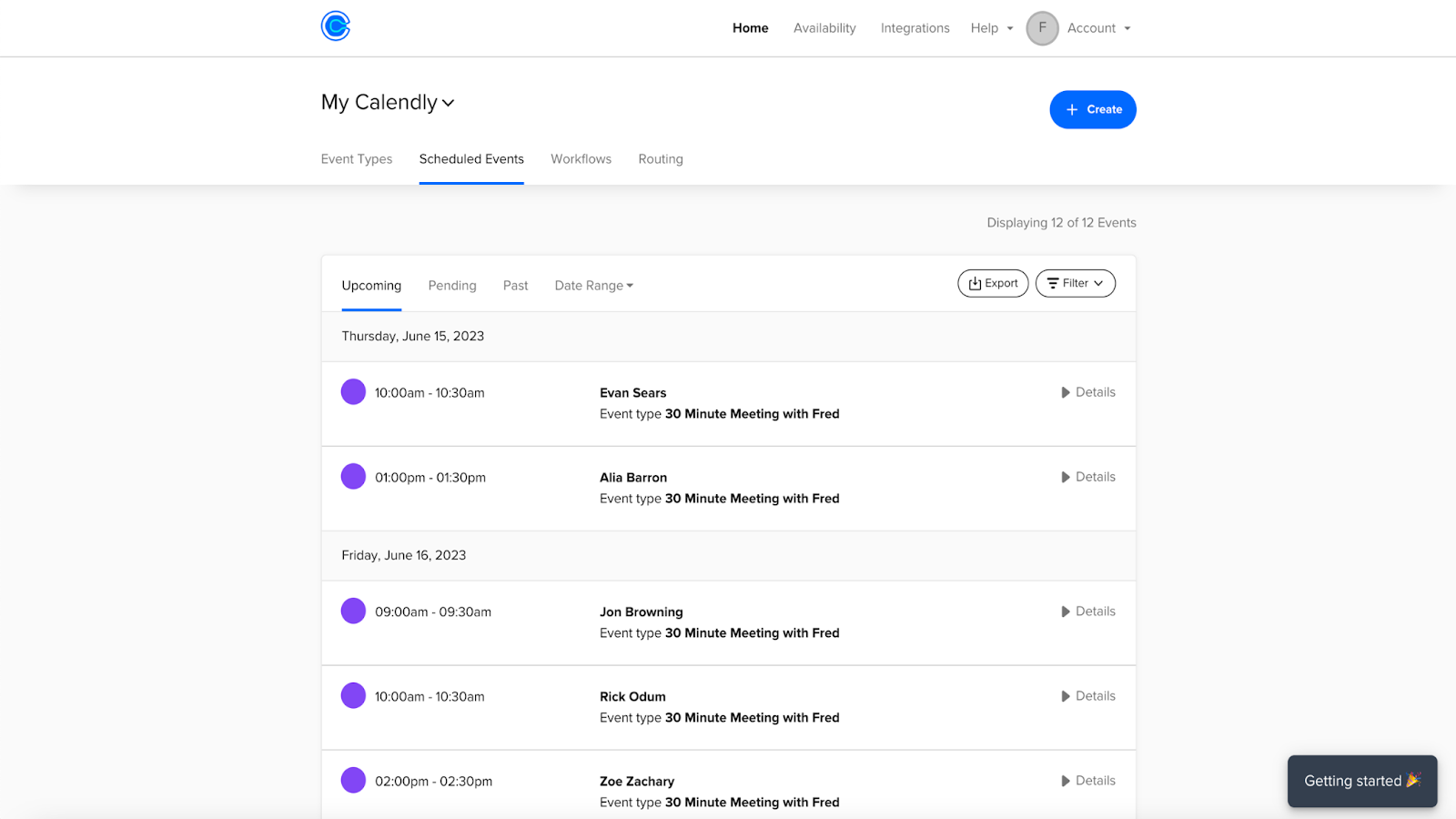 Screenshot illustrating the appearance of a newly scheduled appointment in the user's Calendly account