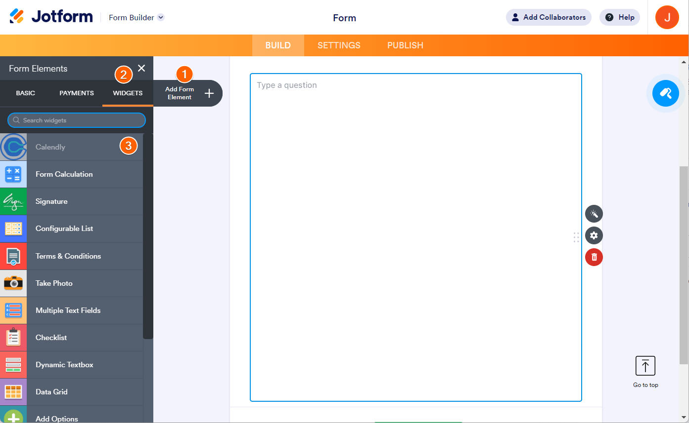 Screenshot showing the process to add Calendly widget