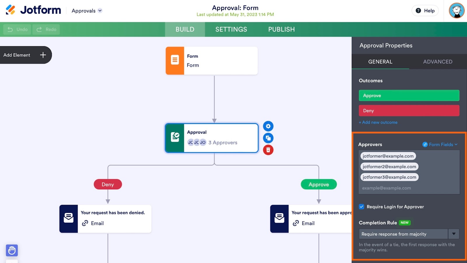Screenshot of the Group Approvals feature in a workflow management software