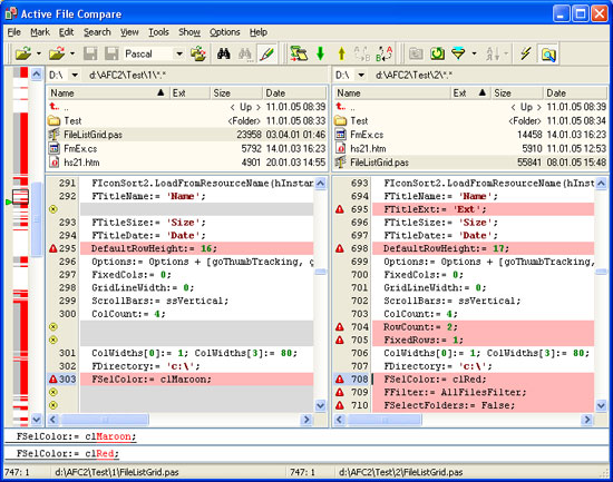 user interface of Active File Compare