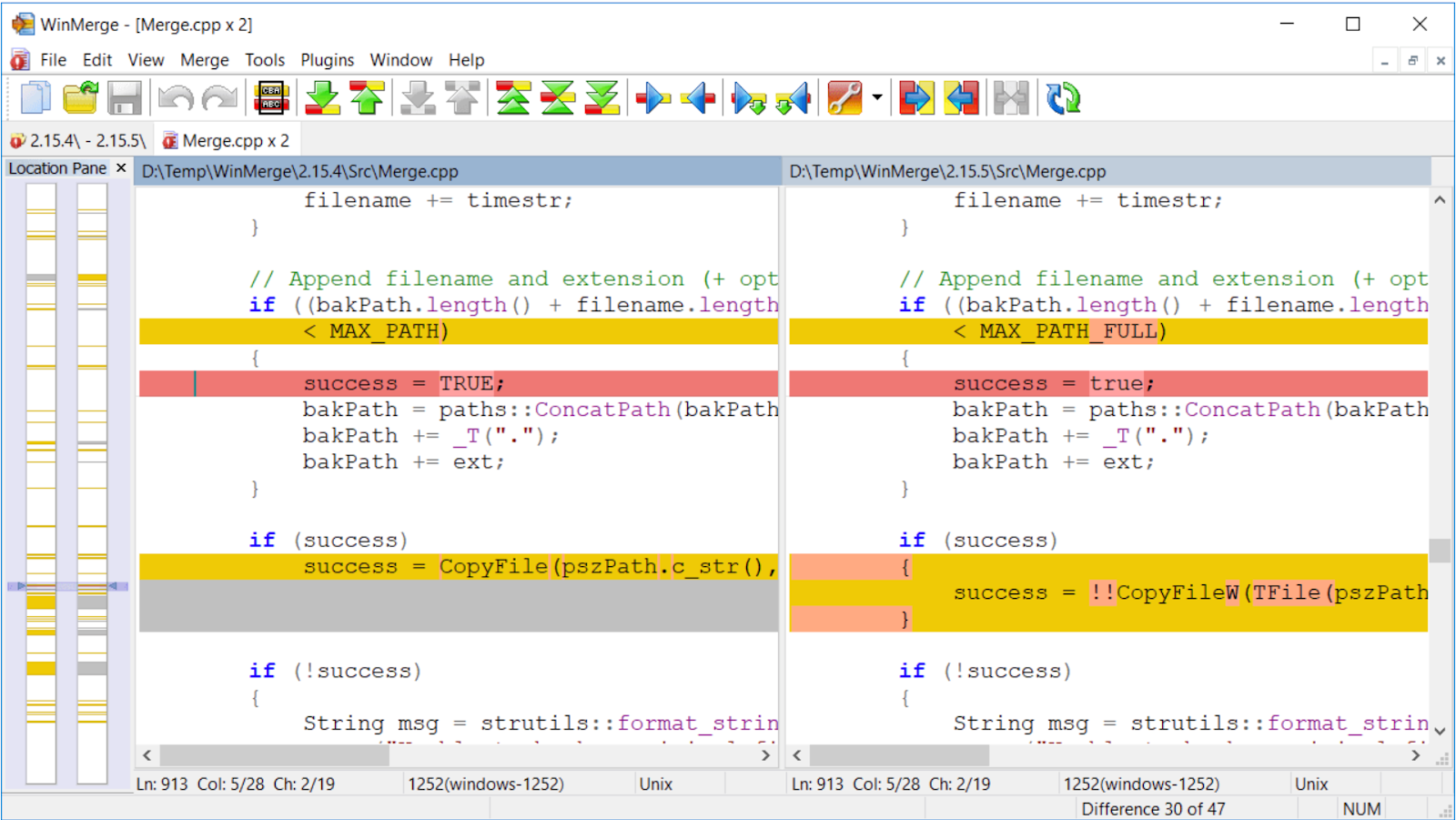 user interface of winmerge