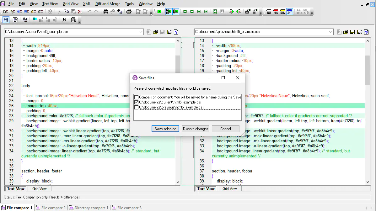 user interface of altova diffdog