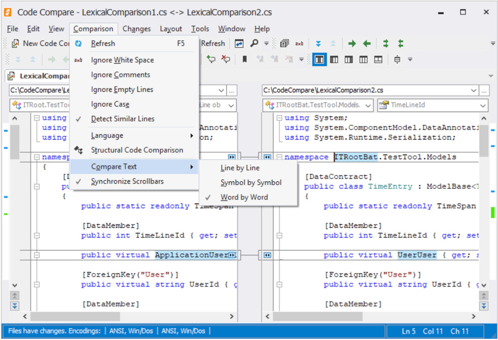 user interface of code compare