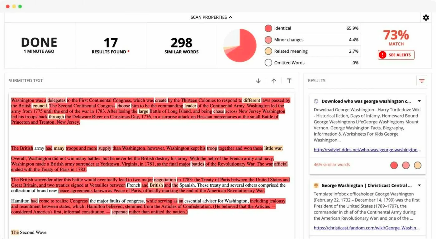 user interface of copyleaks