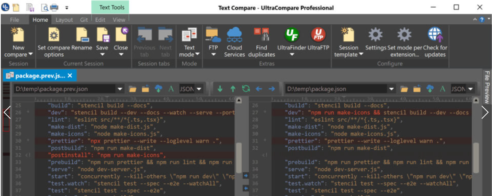 user interface of ultracompare