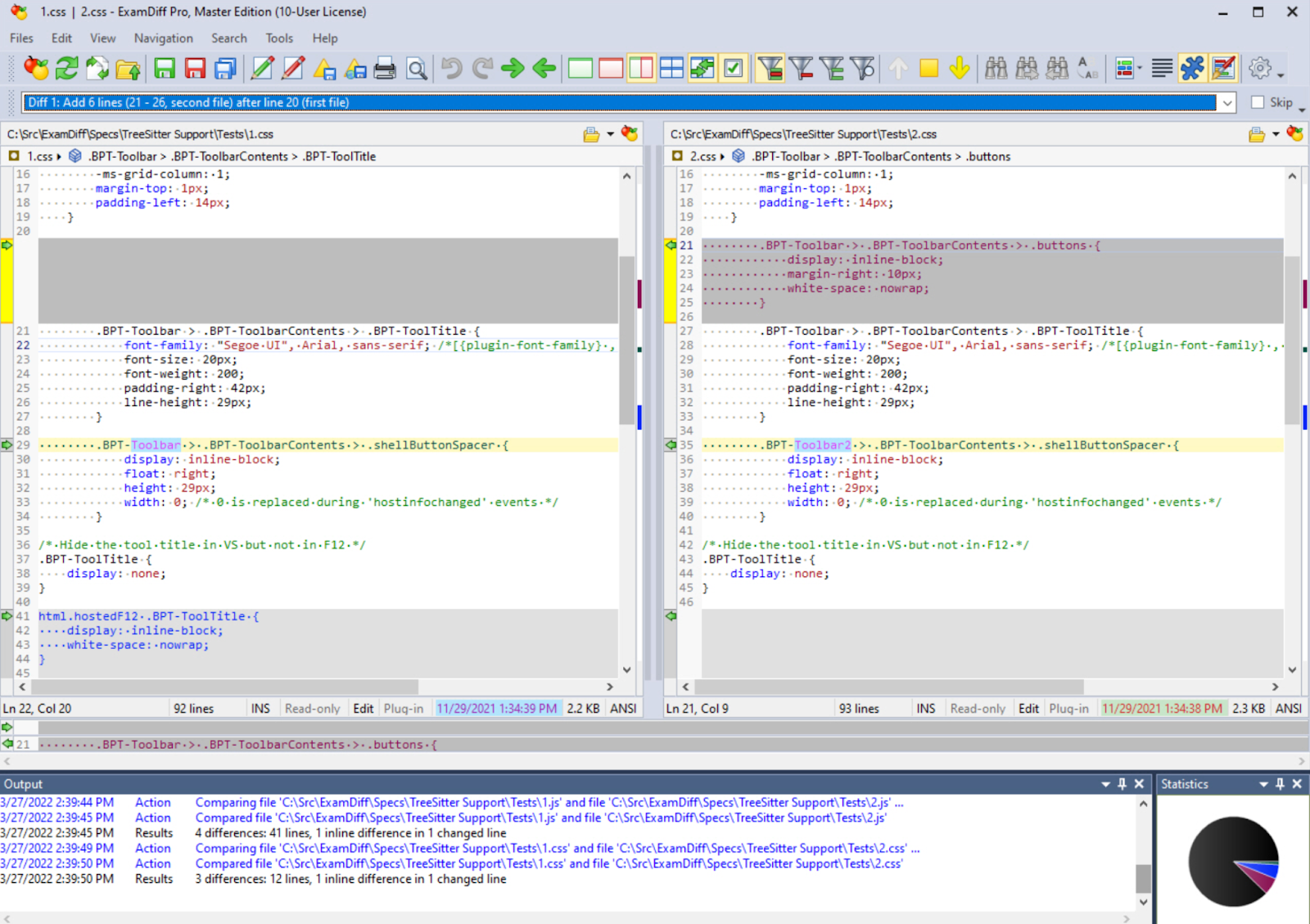 user interface of examdiff