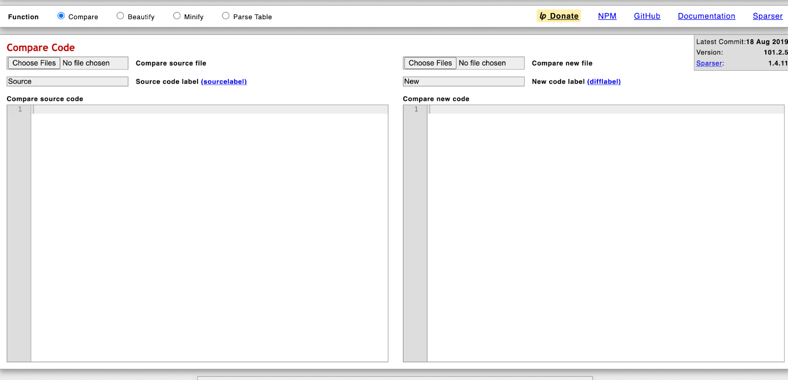 user interface of pretty diff