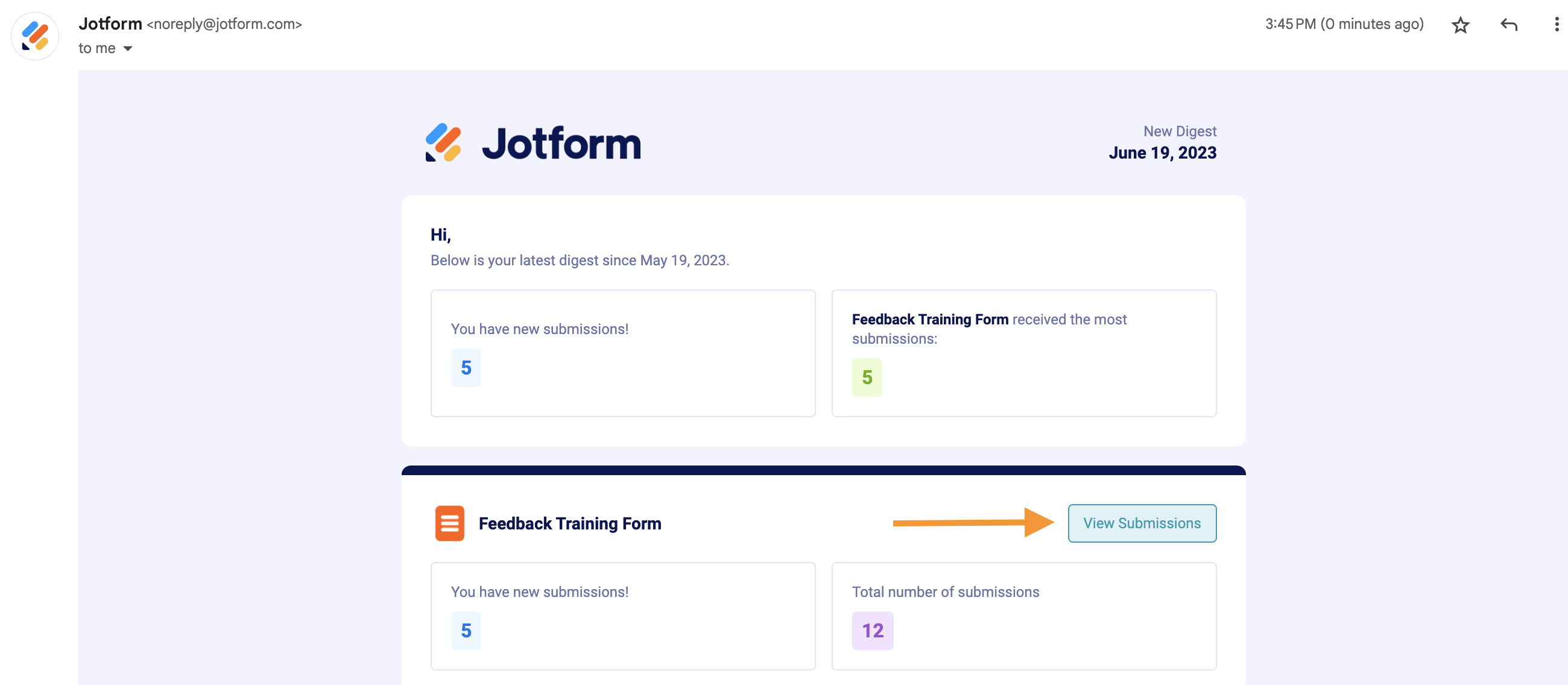 Screengrab demonstrating a convenient feature for viewing and taking action on form submissions