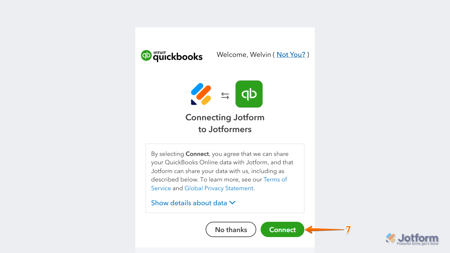 QuickBooks authorization window