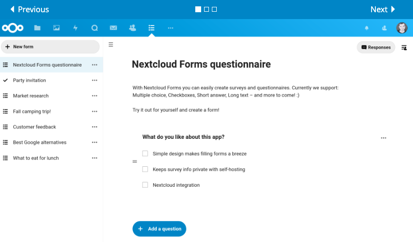user interface of nextcloud forms
