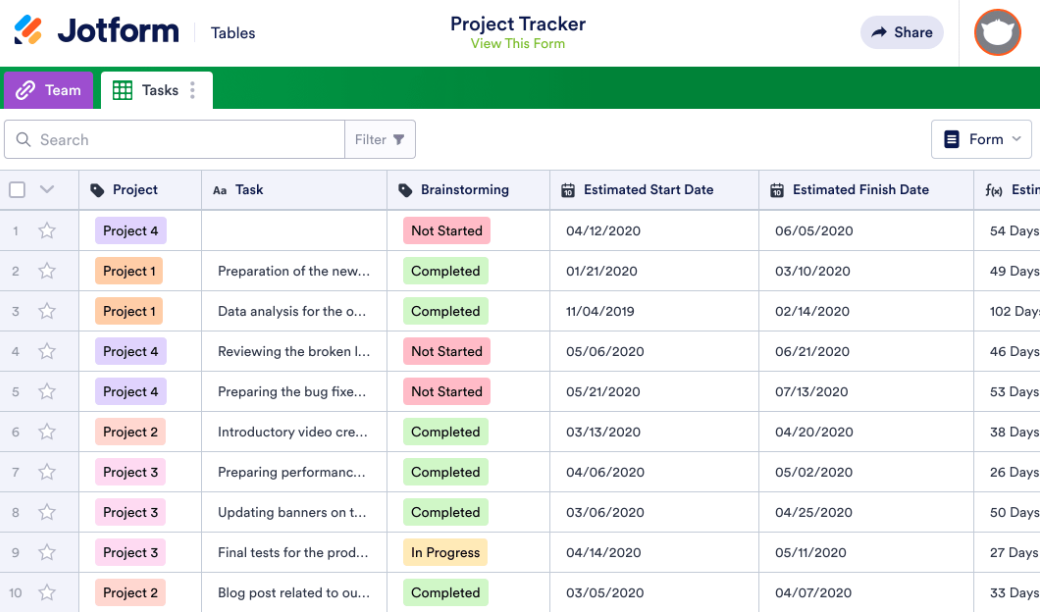 project tracker template