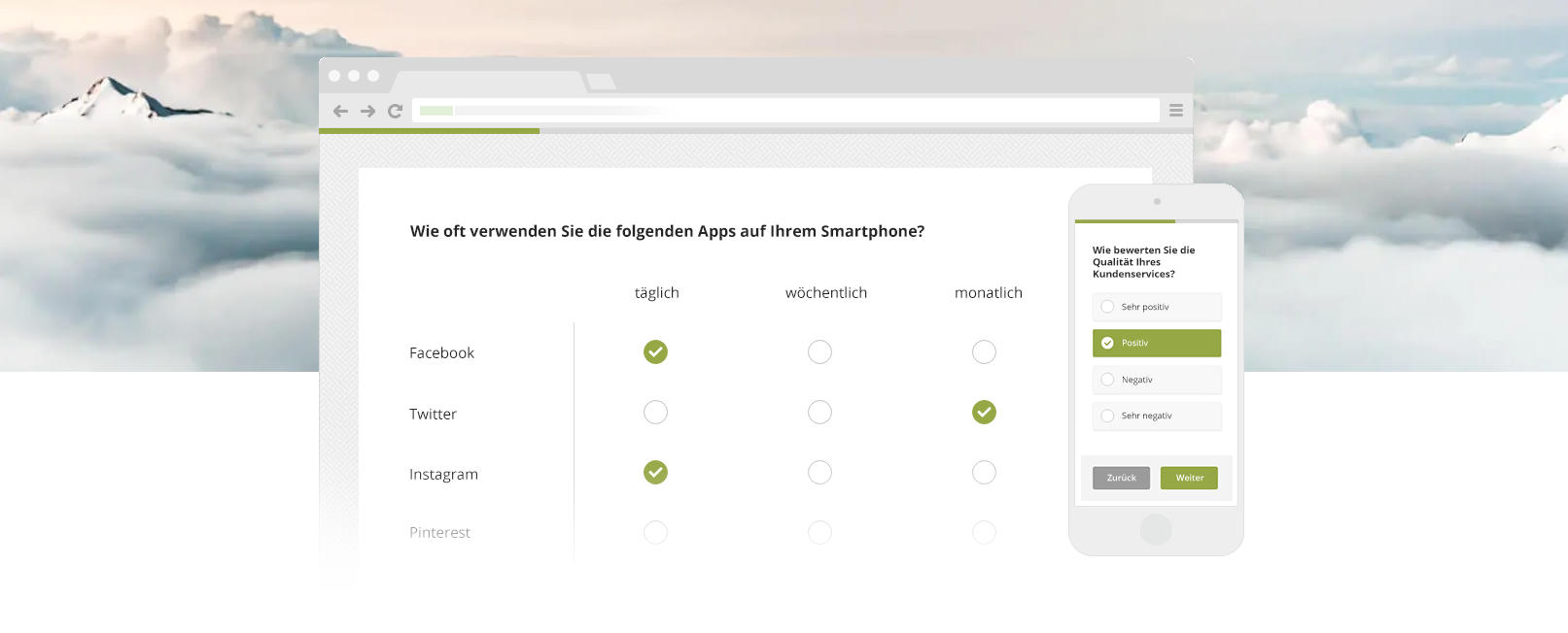 user interface of umfrageonline