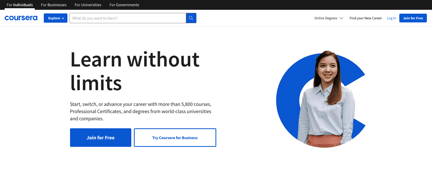 landing page of coursera