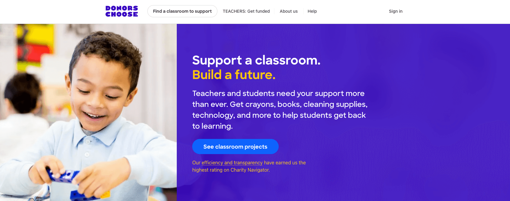 landing page of donorschoose
