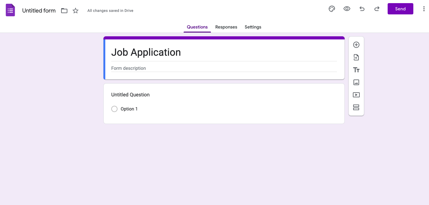 A blank Google Form ready to set up as a job application