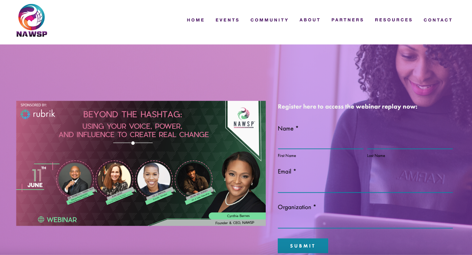 User interface of National Association of Women Sales Professionals’ (NAWSP) webinar