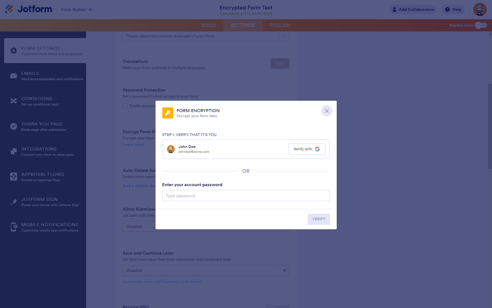 Screenshot illustrating the process of enabling encryption