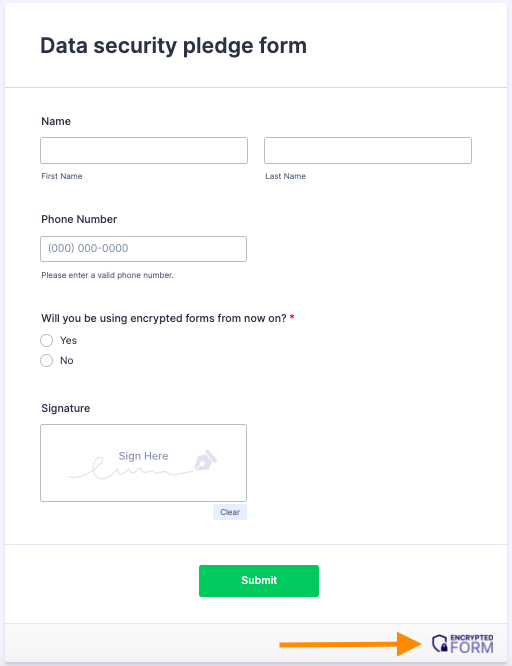 user interface of data security pledge form