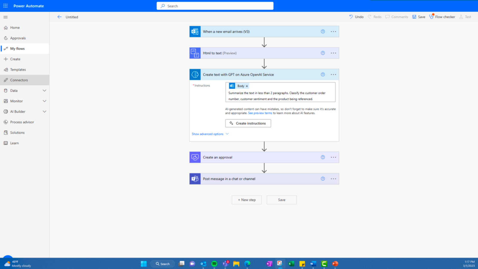 user interface of microsoft power automate