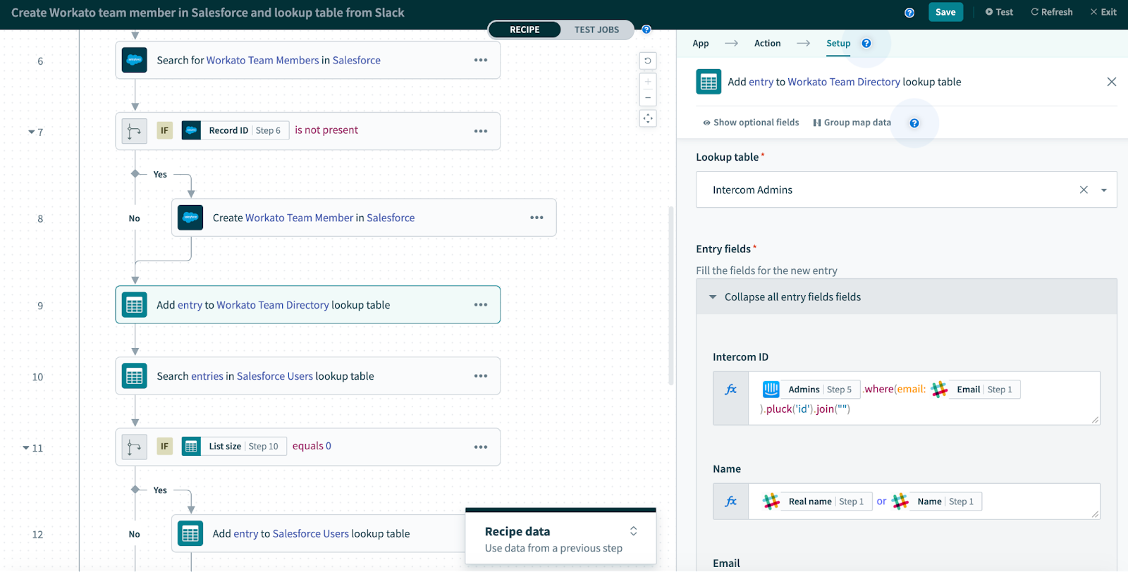 user interface of workato