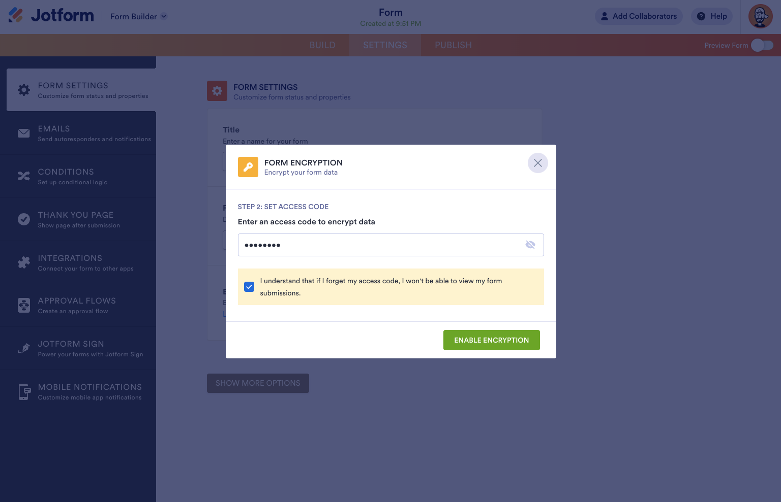Screenshot showing a prompt to set an encryption password post identity verification