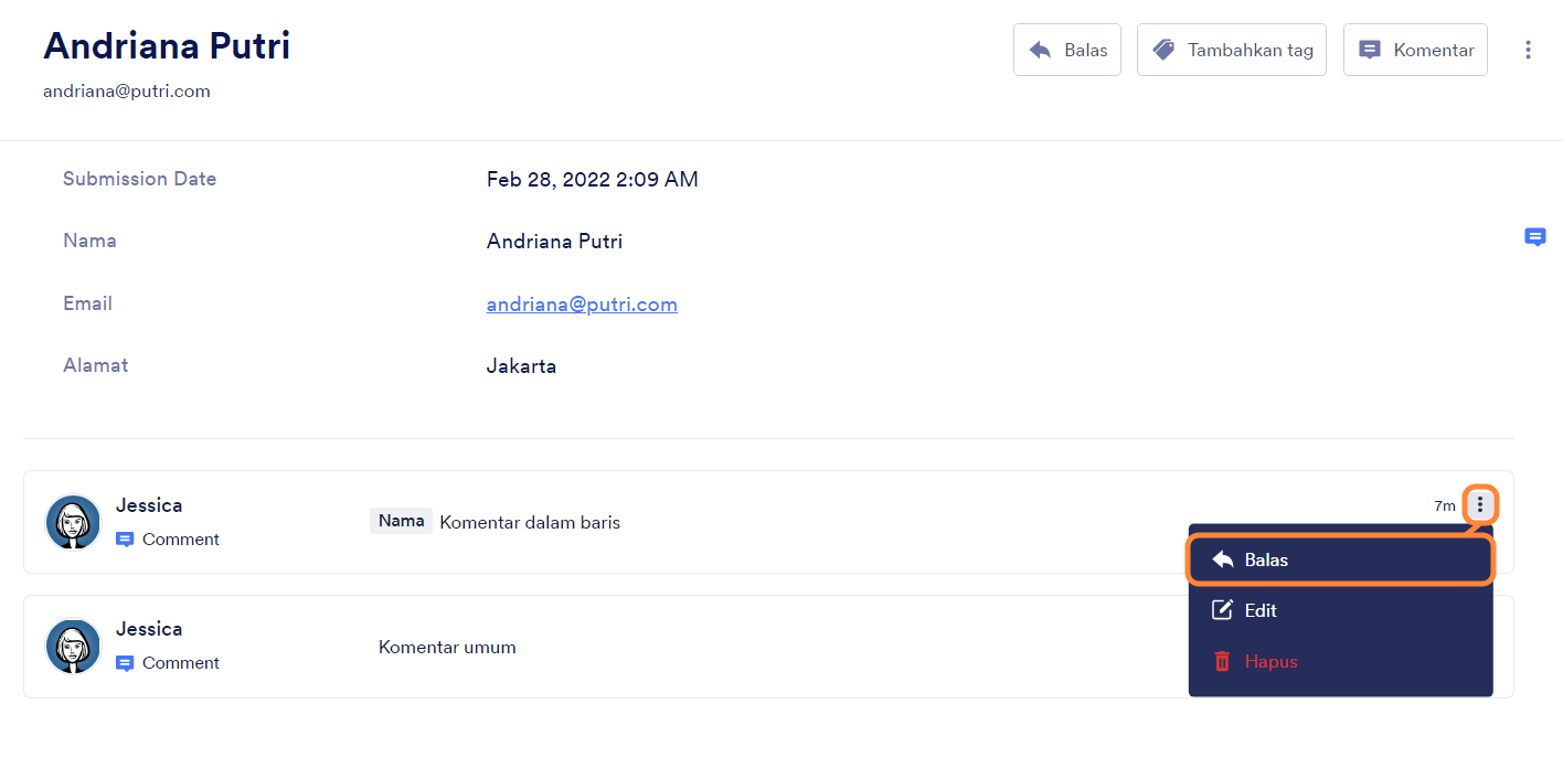 Balas komentar kotak masuk