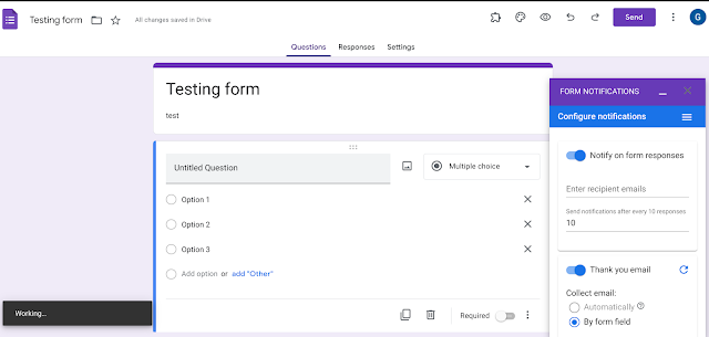 user interface of Form Notifications