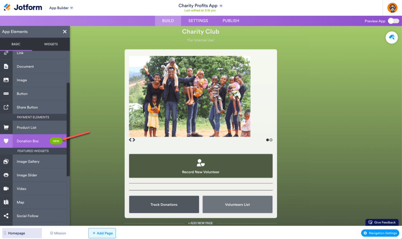 Jotform Form Builder with the Donation Box Element