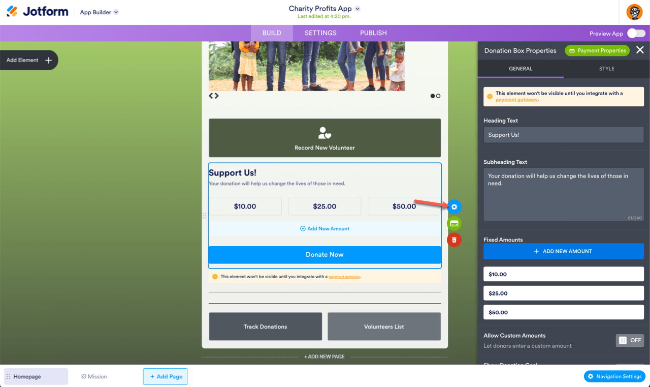 Jotform Donation Box Properties