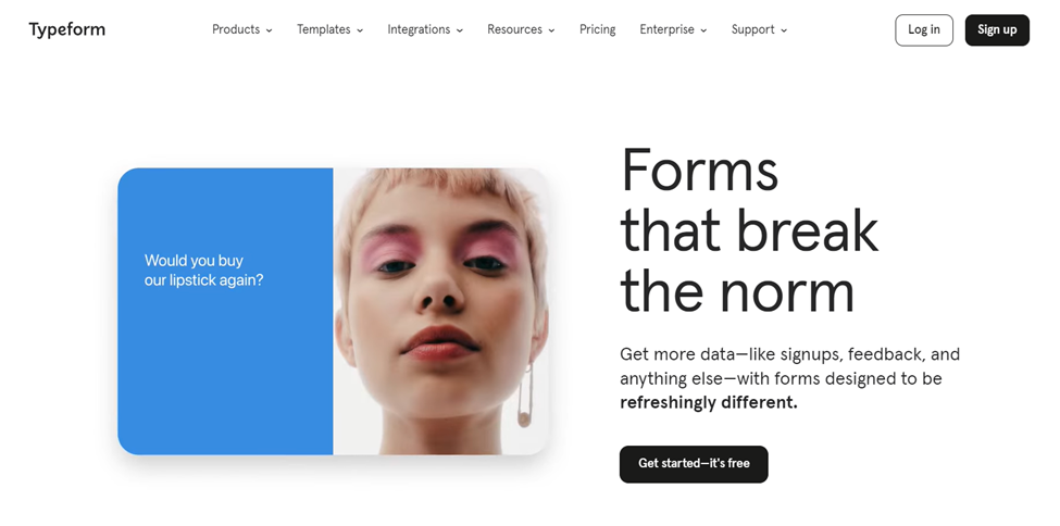 landing page of typeform