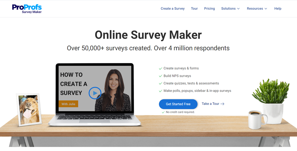 landing page of proprofs survey maker