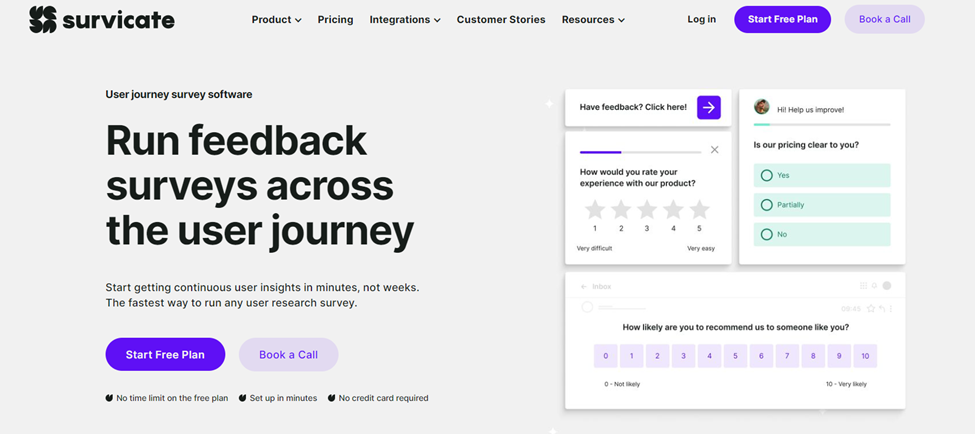 landing page of survicate