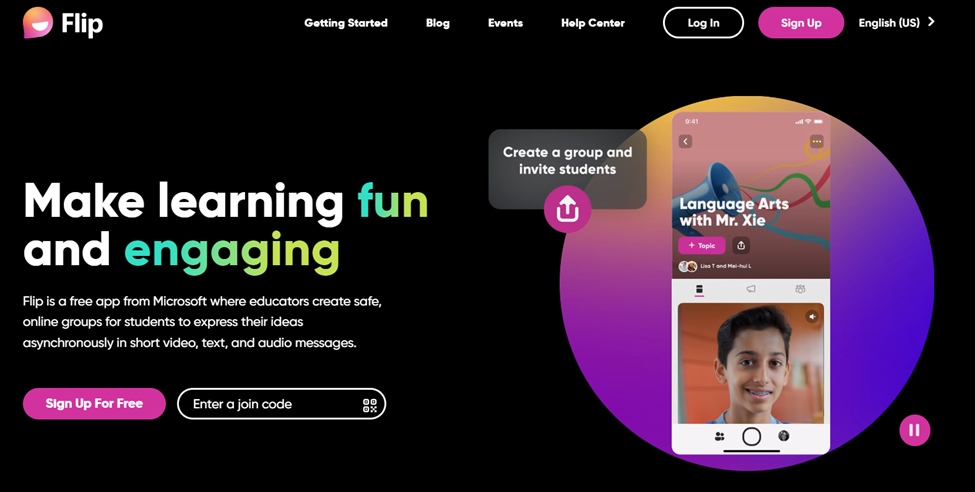 landing page of flip