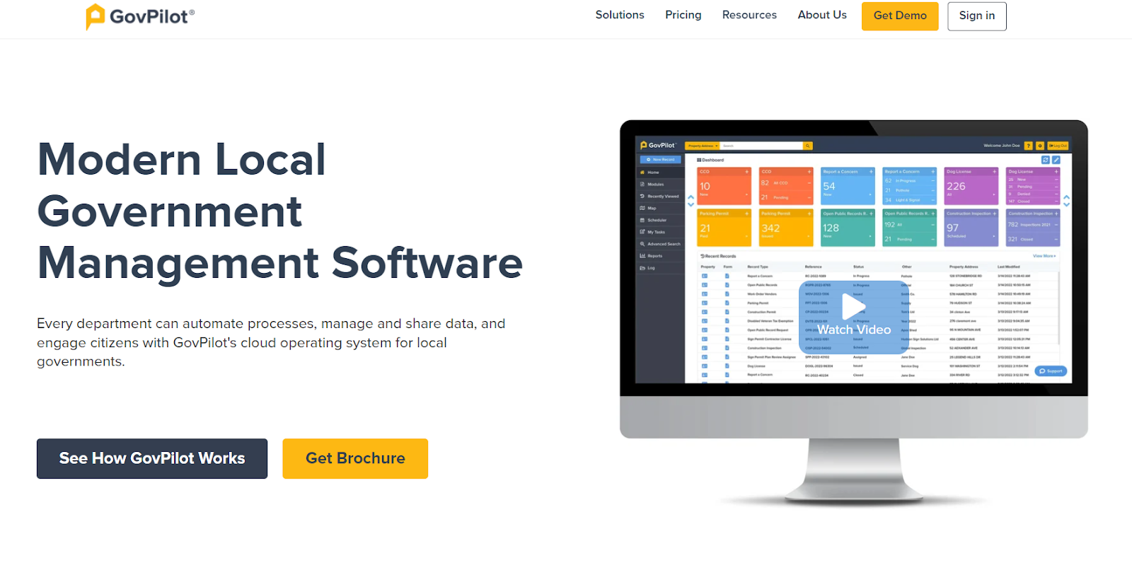 landing page of govpilot
