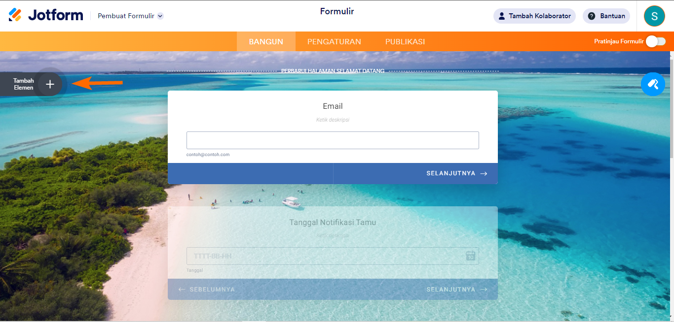 Tambahkan tombol elemen formulir di Pembangun Formulir Jotform Kartu 
