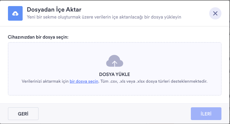 Dosyadan İçe Aktar Penceresi