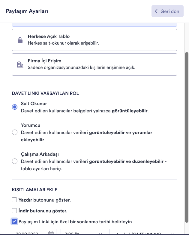 Jotform Tablolar Paylaşım Ayarları