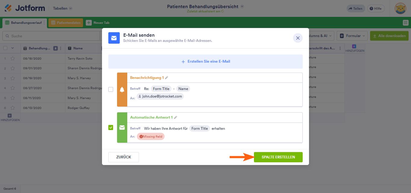 Wie Sie E-Mail mit Formulardaten in Jotform Tabellen senden Image-7