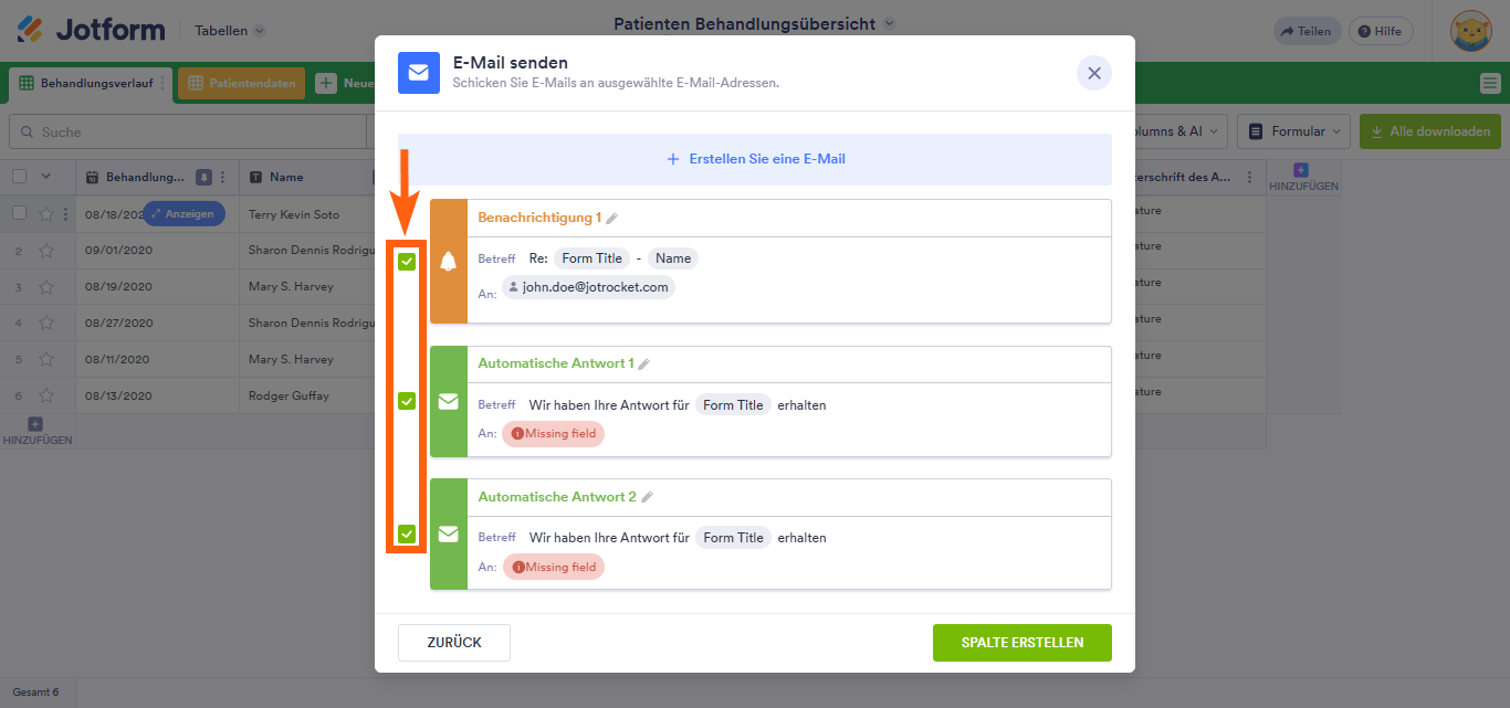 Wie Sie E-Mail mit Formulardaten in Jotform Tabellen senden Image-9