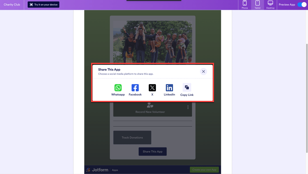 Share This App Feature of Donation App