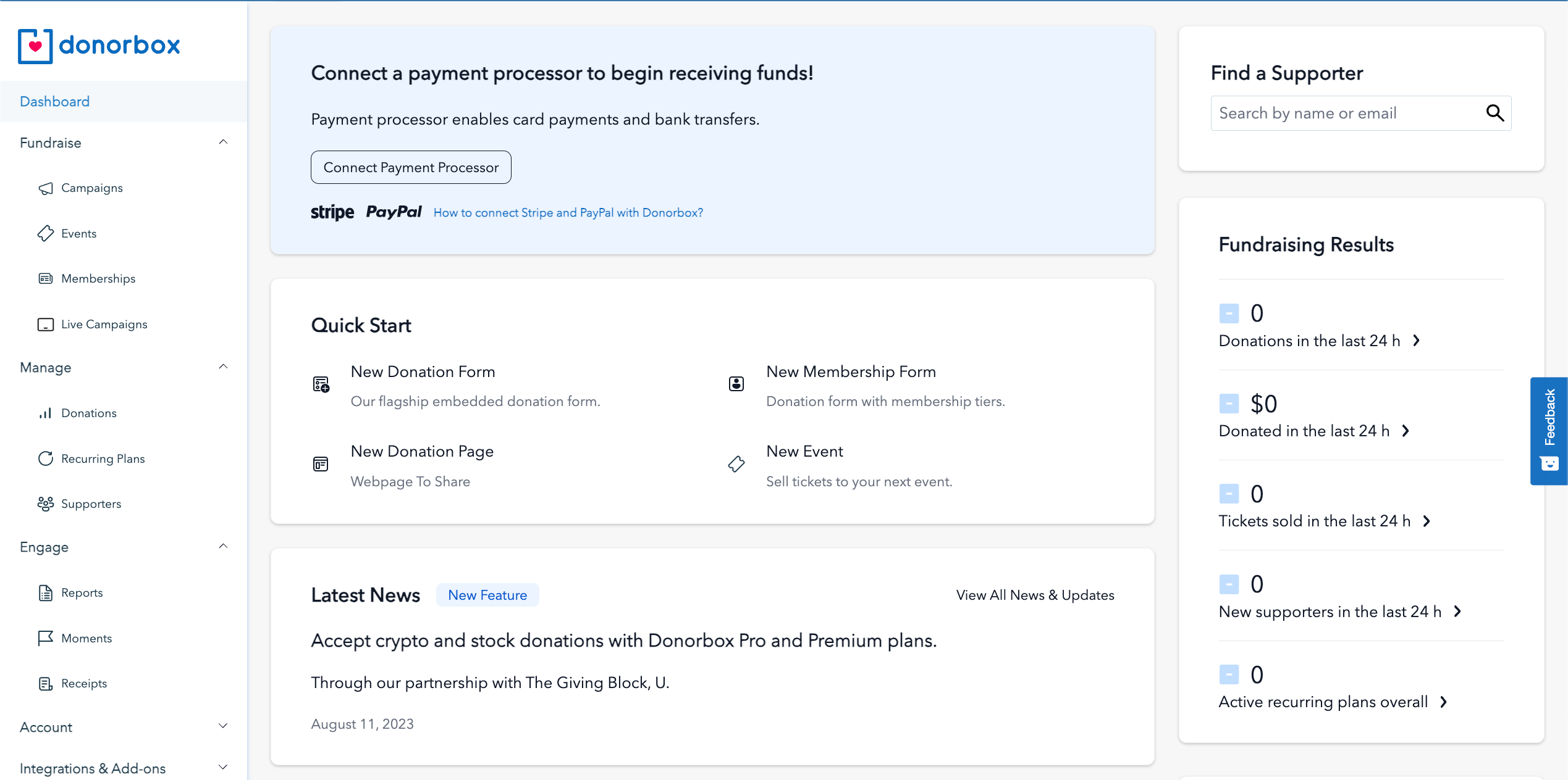 user interface of donorbox