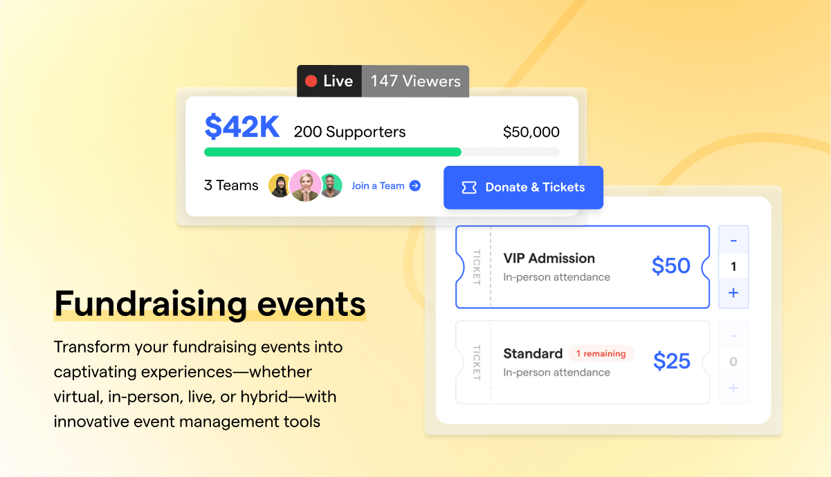 user interface of givebutter