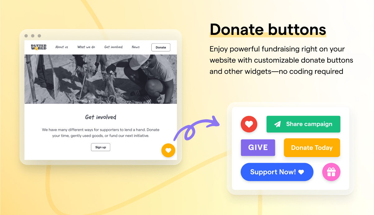 user interface of givebutter