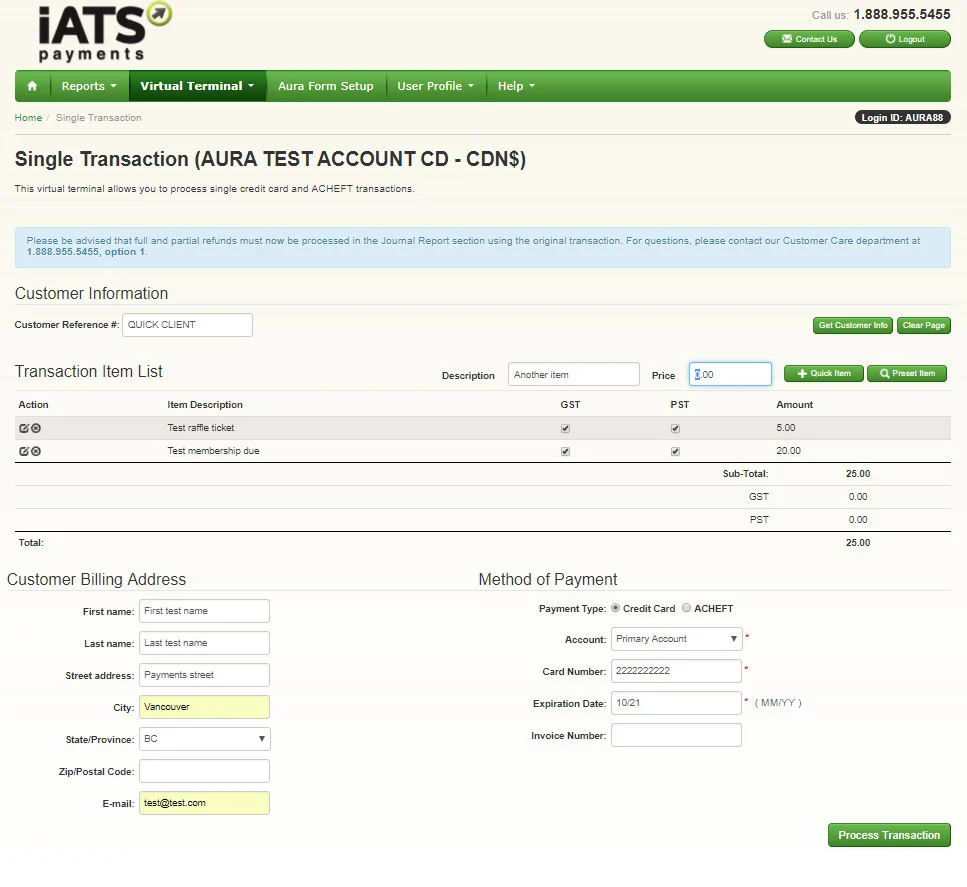 user interface of iats payments