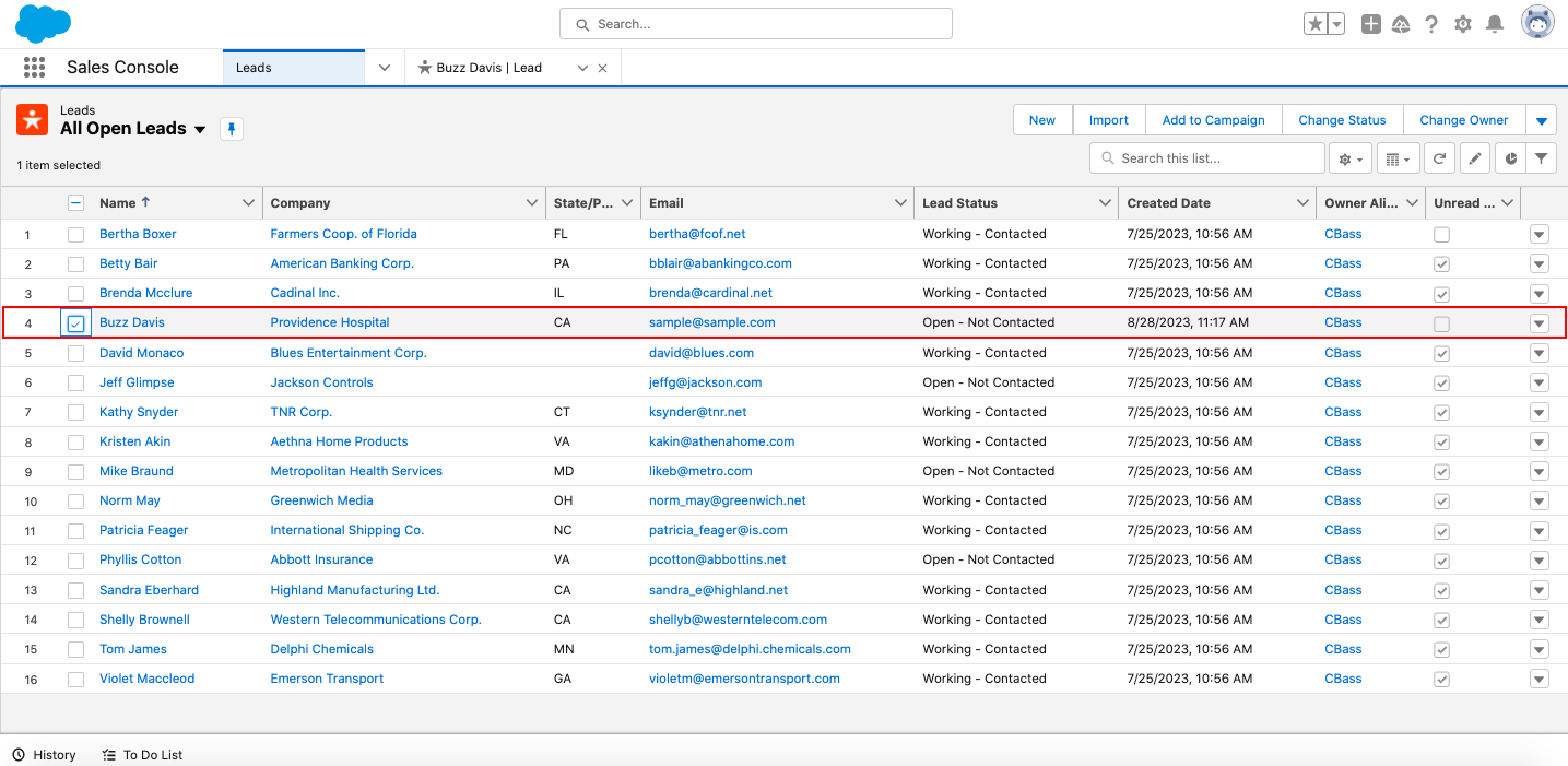 Screenshot illustrating that a submitted lead form auto-populates selected Salesforce database objects
