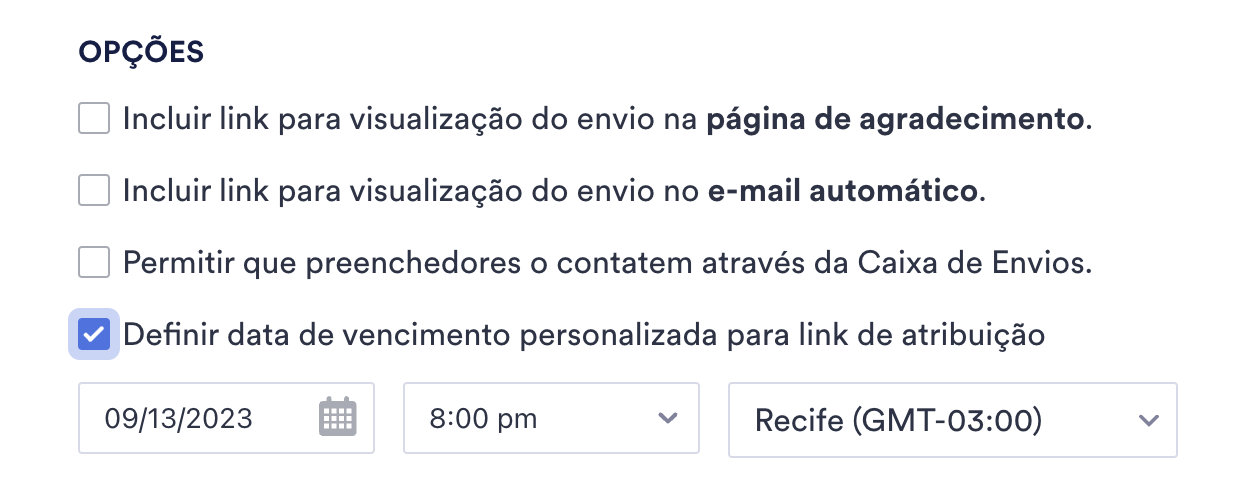 Recurso de Atribuição de Formulário PDF Inteligente Jotform para visualização de link e Configurações de sua data de vencimento