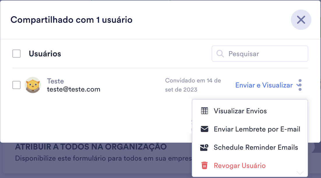 Captura de tela da página de Atribuição do formulário mostrando usuário atribuído