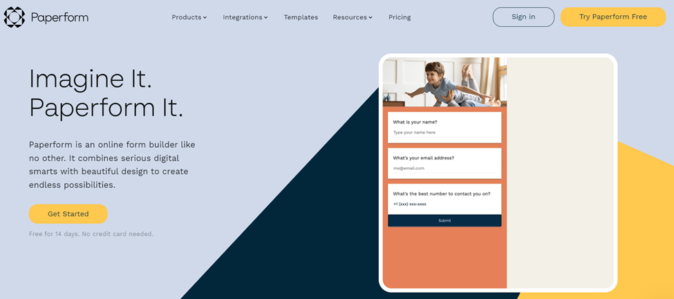 Landing Page of Paperform